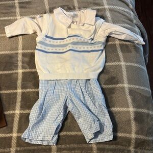 Petit Ami Pale Blue and White Baby Easter/Dedication Outfit